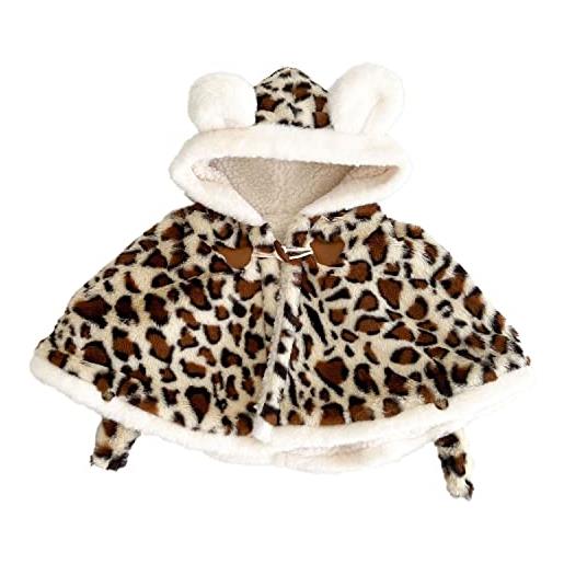 Verve Jelly neonate mantello in pile con cappuccio bambino bambini poncho antivento cappotto leopardato vestito primaverile giacca autunno calda tuta da neve leopardo s 0-1 anni