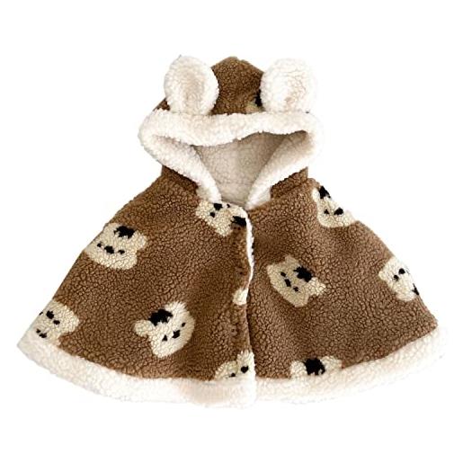 Verve Jelly bambino neonato completi con stampa orso cartone animato poncho con cappuccio mantello giacca in pile cappotto completo invernale marrone m 1-2 anni