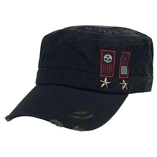 Rock Rebel by EMP uomo cappello militare nero con stampa, toppe e rivetti one size