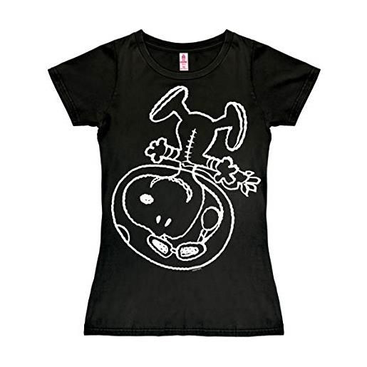 Logoshirt®️ comics - peanuts - snoopy - astronauta i t-shirt - maglia stampate - donna i nero i design originale concesso su licenza, taglia l