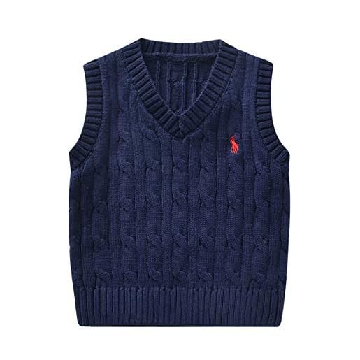 Qinuan gilet a maglia bambini scollo a v maglioni senza maniche ragazzi ragazza cotone canotta maglione navy 110