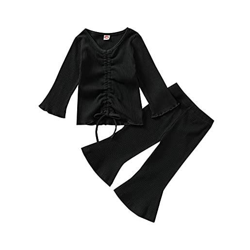 Verve Jelly neonate vestiti tinta unita t-shirt manica lunga maglia a coste top + leggings pantaloni pantaloni outfit nero 80 6-12 mesi