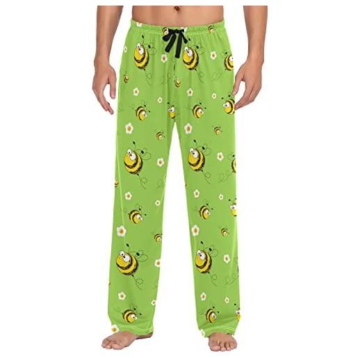 ZZXXB divertente ape floreale pigiama pantaloni per uomo comfort sonno salotto pantaloni dritti con tasche s-xxl, verde, xl