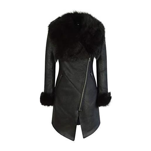 Infinity giacca da donna lunga 3/4 zip incrociata pelle montone toscana nera nero s - 10