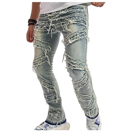 Geagodelia jeans da uomo strappati slim fit pantaloni in denim casual hip-hop jeans elasticizzati per uomo ragazzo s-xxl regalo (blu, m)
