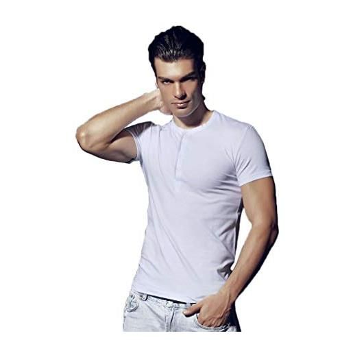 Enrico Coveri 3 t-shirt mezza manica serafino con bottoni in cotone bielastico coveri art. Et1510 (3/s, bianco)