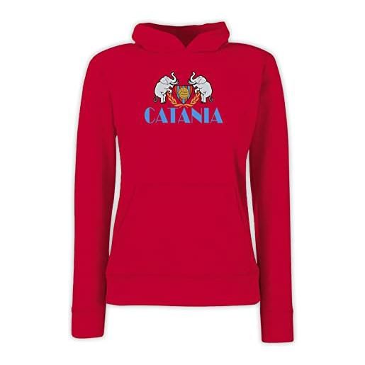 Settantallora - felpa cappuccio donna rosso maglia tifoso calcio catania - grafica ispirata allo stemma con elefantini taglia s
