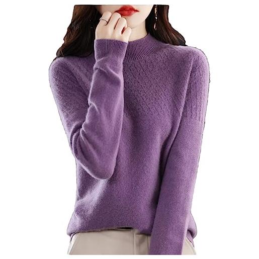 Youllyuu maglione lavorato a maglia 100% lana merino maglione pullover in cashmere da donna pullover con collo a lupetto a maniche lunghe pink l