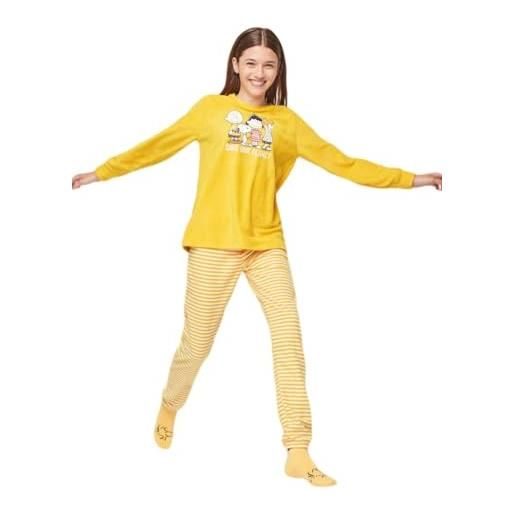 GISELA - pigiama snoopy da donna in pile, giallo, l