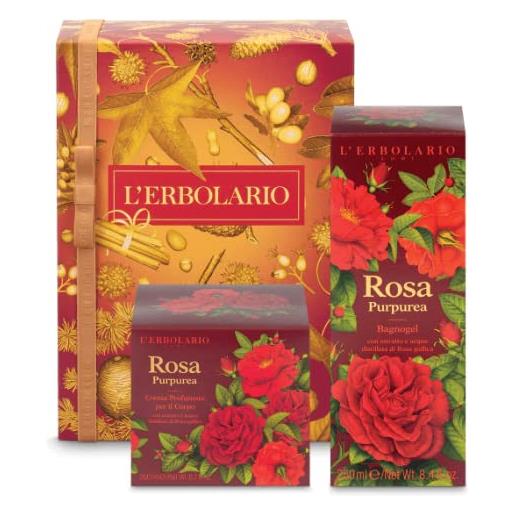 Generico l'erbolario scatola regalo confezione duo corpo rosa purpurea-bagnogel 250 ml, crema corpo 200 ml + omaggio l'elegante sacchetto in raso originale l'erbolario e agenda 2023