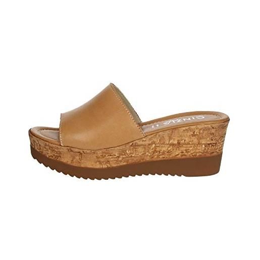 CINZIA SOFT scarpe donna sandali con zeppa ciabatte in pelle marrone iaf52331-002-cuoio