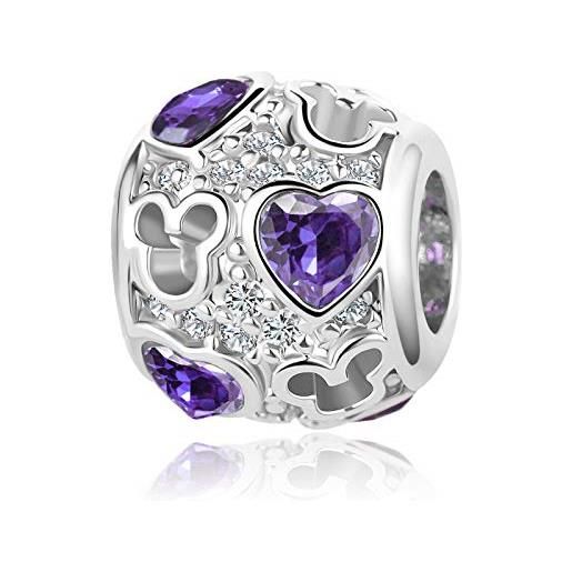SBI Jewelry ciondolo a forma di topo a forma di cuore per braccialetti con pietra portafortuna verde, viola, blu, regalo di compleanno per donne, rame