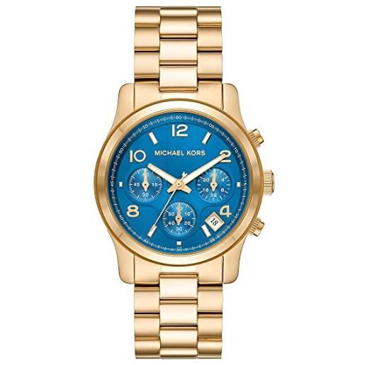 Michael Kors orologio per donna runway movimento al quarzo/crono cassa 38 mm con cinturino in acciaio mk7353, tono oro e blu