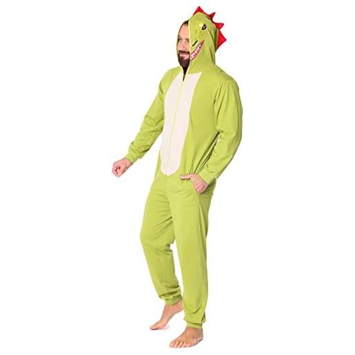 Ladeheid pigiama jumpsuit colorato da uomo per dormire con motivo animale la40-235 (verde dino, l)