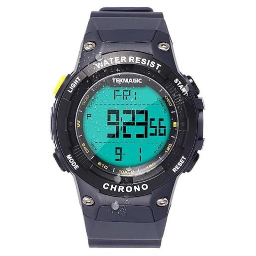 TEKMAGIC digitale sportivo orologio da polso immersioni 10 atm impermeabili con molteplici funzioni di sveglia, cronometro, conto alla rovescia, doppio tempo, calendario, commutabile formato 12 e 24 ore