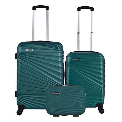 WELL HOME MOBILIARIO & DECORACIÓN set di 3 valigie da cabina 56 cm/media 66 cm/borsa da toilette 23 cm, verde
