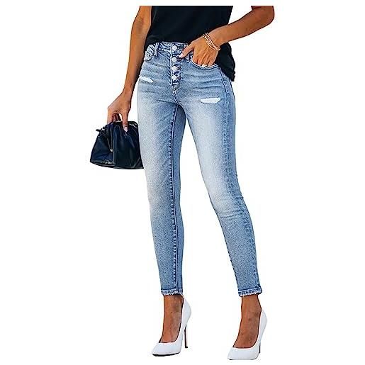 Ausla jeans da donna pantaloni skinny fit in denim con tasche laterali jeans a vita alta pantaloni casual (m)