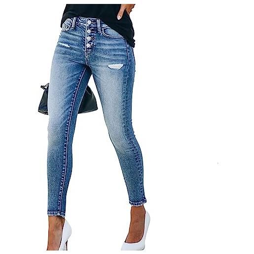 Ausla jeans da donna pantaloni skinny fit in denim con tasche laterali jeans alta pantaloni casual (xl)
