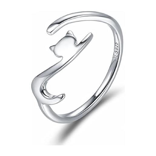 SUSBAG anello per gatti in argento sterling 925 anelli carini dal design originale unico per le donne, anelli regolabili con animali placcati in platino
