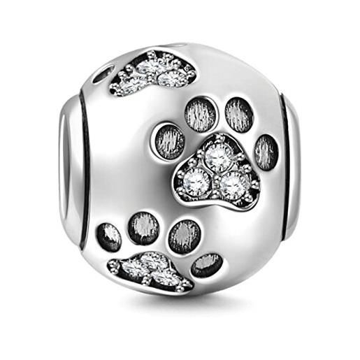 YASHUO Jewellery charm zampa cane argento massiccio braccialetti ciondolo animale cristallo braccialetti, colore: bianco