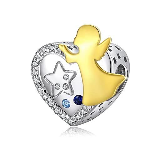 NINGAN perline di charm angelo a forma di cuore in argento 925 regalo di vacanza della moglie dell'amante del braccialetto delle donne