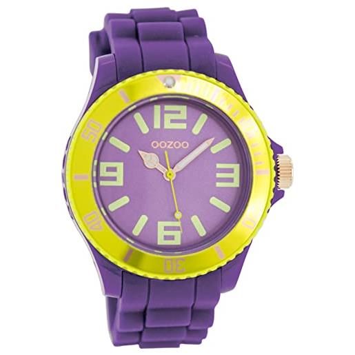 Oozoo orologio da polso da donna con cinturino in silicone bicolore, diametro 43 mm, diverse varianti, c5860 - viola/giallo