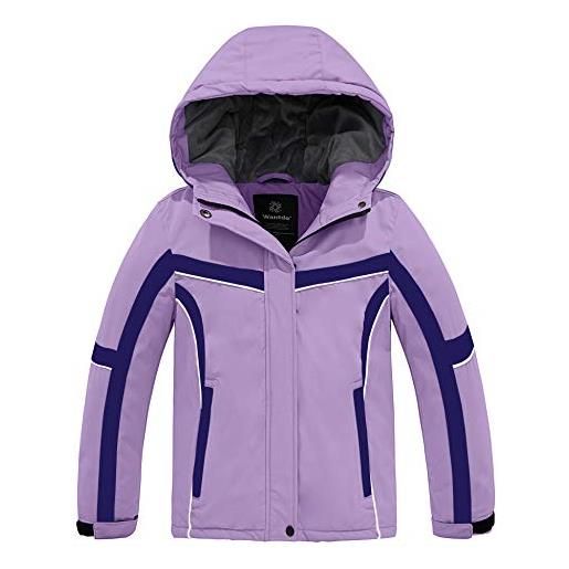 Wantdo giacca da sci per ragazze giacca da montagna in pile antivento cappotto invernale caldo parka da snowboard isolante cappotti invernali parka con cappuccio blu bianco 152-158
