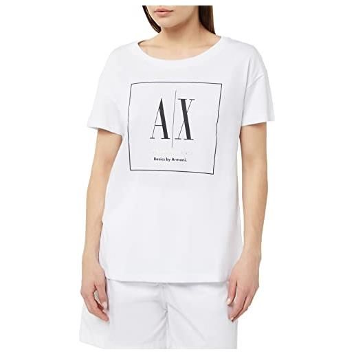 ARMANI EXCHANGE vestibilità fidanzata sostenibile, stampa maxi logo, t-shirt donna, bianco, s