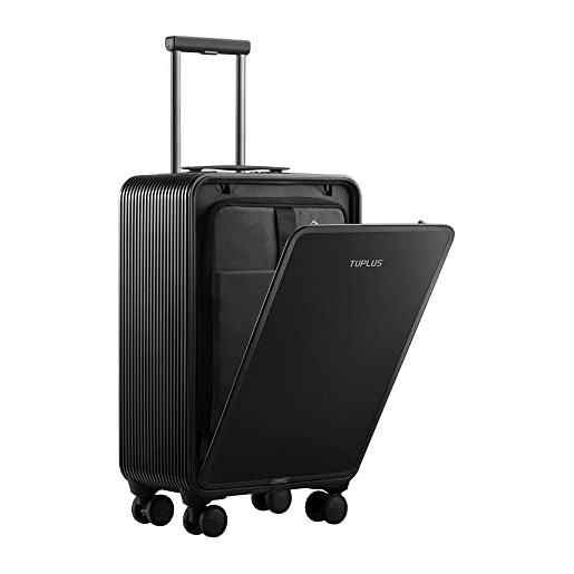 TUPLUS valigia a guscio rigido per il trasporto di bagagli con 4 ruote rotanti in alluminio con chiusura tsa, serie quick (black, 57.5 x 34.5 x 20.8 cm)