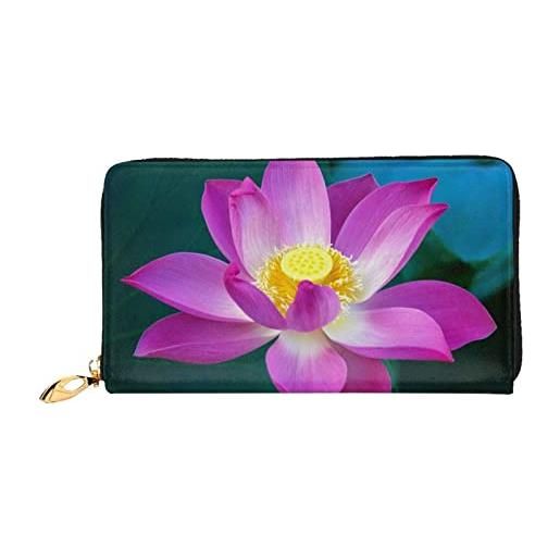 ASEELO portafoglio in pelle cascata e fiore zip portafoglio in pelle pochette porta carte da viaggio borsa regalo per le donne, fiore di loto, taglia unica
