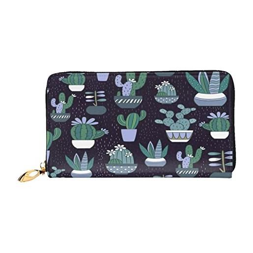 ASEELO portafoglio in pelle cascata e fiore zip portafoglio in pelle pochette porta carte da viaggio borsa regalo per le donne, cactus, taglia unica