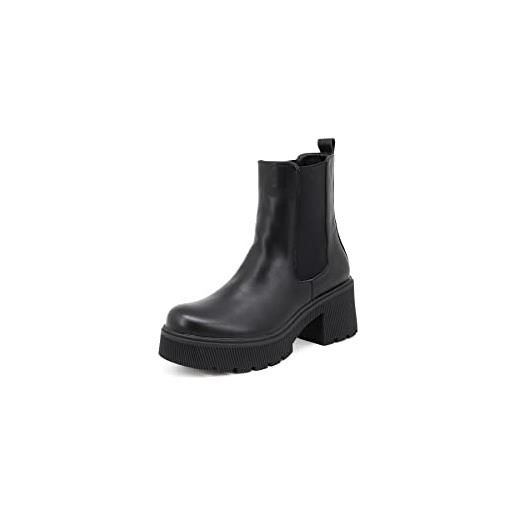 QUEEN HELENA chelsea boots stivaletti con tacco bassi senza lacci invernali plateau casual donna x27-111 (nero, numeric_37)