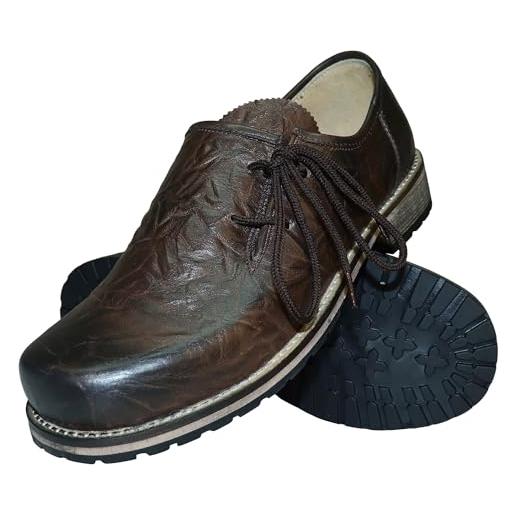 Trachten Mayr scarpe per costume tradizionale bavarese, in pelle liscia, marrone anticata, liscia, con lacci, in pelle, da uomo, marrone, 42 eu