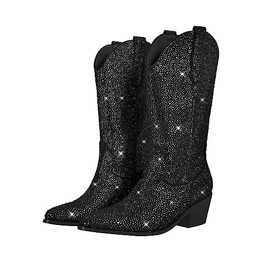 Vionic Bishop, Stivali da Cowboy Donna, Camoscio Ceroso Nero, 38 EU