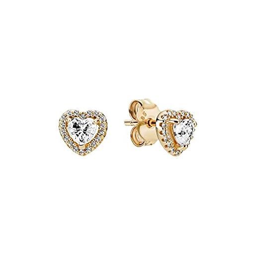 Pandora orecchini da donna cuore rialzato, oro 14 carati, con zirconi 259137c01, misura unica, oro 14 k, nessun altro materiale