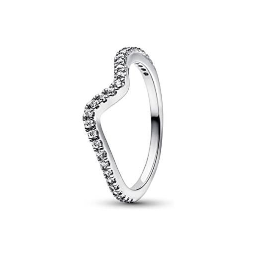 Pandora timeless anello ondulato in argento sterling con zirconia cubica trasparente, 58