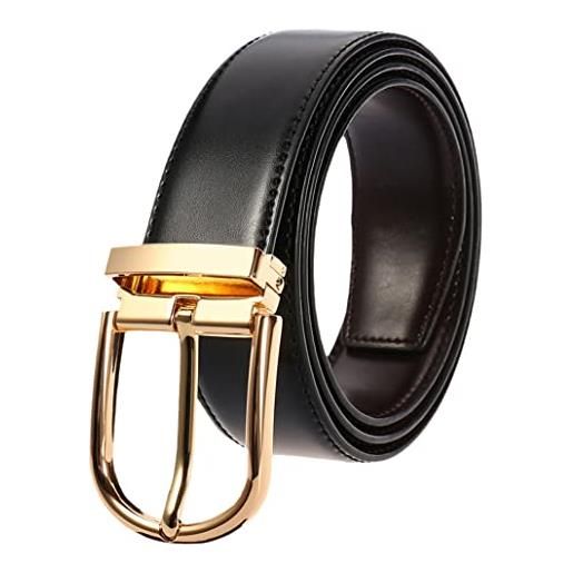 keusyoi cinture in pelle per uomo semplice fibbia in oro cintura in pelle bovina cintura da uomo casual business belt, nero , 105 cm