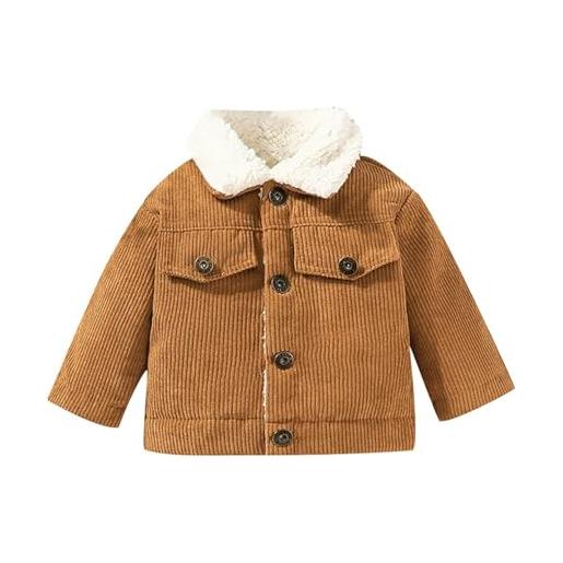 MOMBIY giacca invernale a righe in tinta unita a maniche lunghe con colletto rialzato caldo per bambini e bambine giacchetta baseball (coffee, 3-6 months)