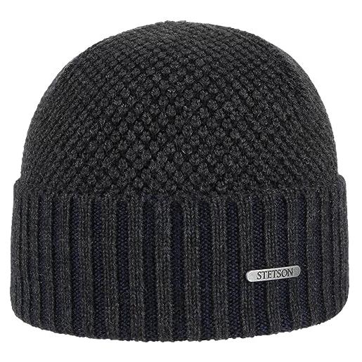 Stetson berretto con risvolto tevida merino uomo - made in italy beanie invernale lana autunno/inverno - taglia unica antracite