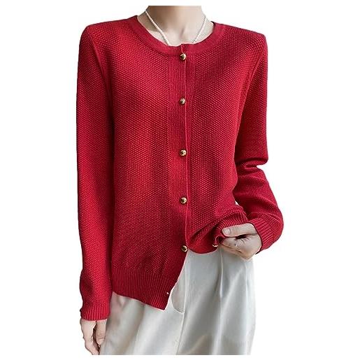 Vsadsau maglione cardigan in lana lavorata a maglia da donna, giacca a maniche lunghe monopetto tinta unita red xl