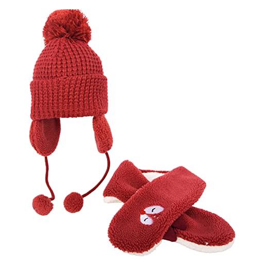 GDYS cappello e sciarpa per bambini set inverno più protezione per le orecchie in velluto cartone animato caldo cappello invernale per bambini sciarpa a prova di freddo prodotti per le vacanze. (rosso)