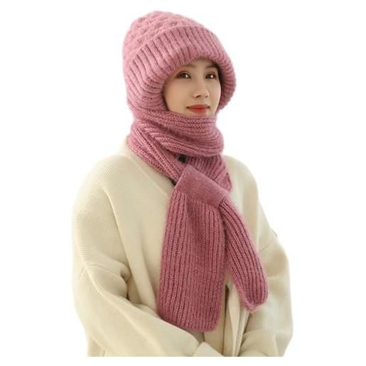 DRABEX sciarpa antivento con protezione per le orecchie integrata, cappelli sciarpa invernale con cappuccio donna, cappello caldo addensato accessori invernali (wine red, one size)