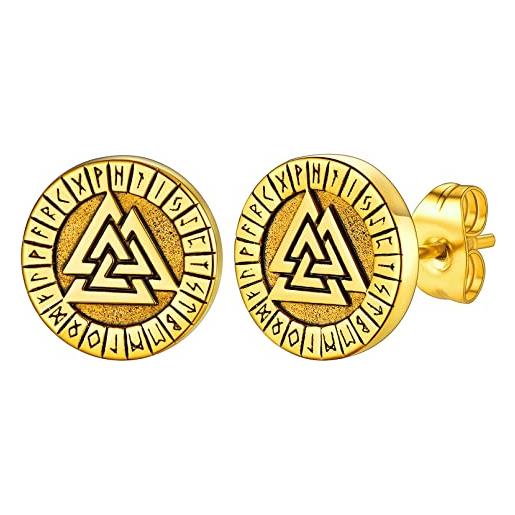 FaithHeart orecchini vichinghi tondi da uomo unisex totem rune vichingo gioielli amuleto valknut in oro impermeabile