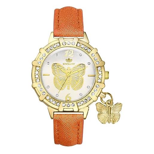 Avaner orologio da polso da donna, orologio da donna colorato boemia, orologio in pelle con farfalla lucida, arancione, casual