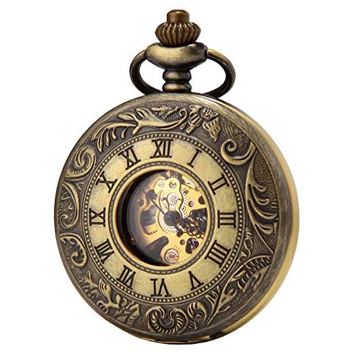 SEWOR orologio da tasca dress doppio coperchio e carica manuale, con confezione regalo in pelle a fascia (bronzo)