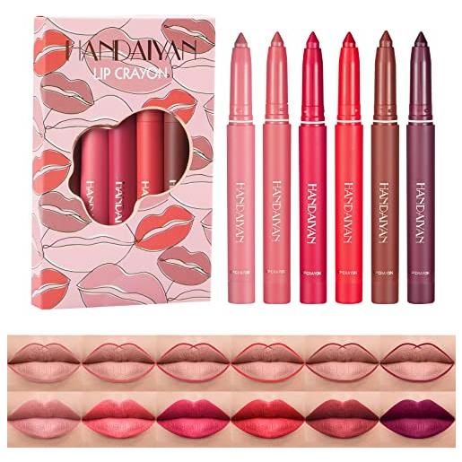 Mengxin 6 pcs rossetto matte lunga durata opaco matite labbra impermeabile, lucidalabbra waterproof lipstick matte trucco per regalo di compleanno per donna ragazze (colorato b)