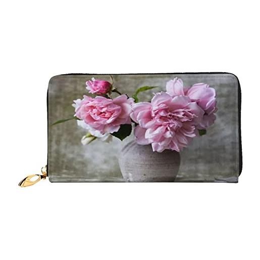 ASEELO portafoglio in pelle cascata e fiore zip portafoglio in pelle pochette porta carte da viaggio borsa regalo per le donne, rose graziose. , taglia unica