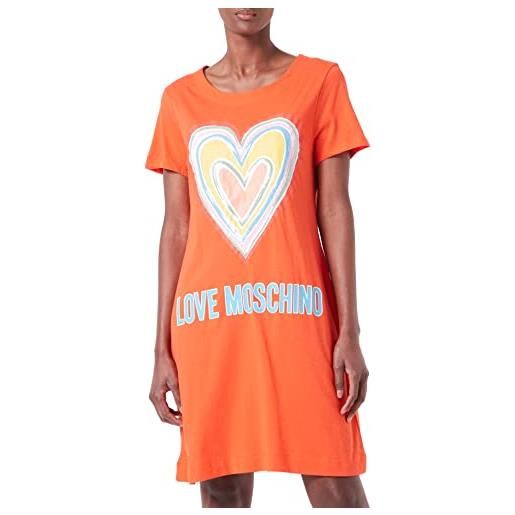 Love Moschino a- line dress in jersey di cotone con maxi cuore multicolore vestito, colore: arancione, 44 donna