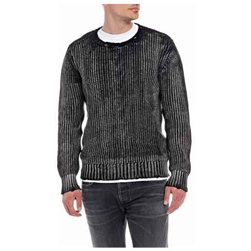 REPLAY pullover in maglia uomo con scollo rotondo, nero (black 098), m