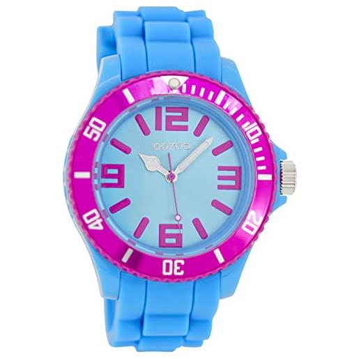Oozoo orologio da polso da donna con cinturino in silicone bicolore, diametro 43 mm, diverse varianti, c5856 - neon blu/rosa